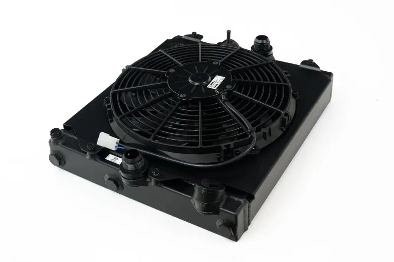 Csf Universal Half Radiator W/-16An & Slip-On Fittings/12In Spal Fan & Shroud - Black Finish 1