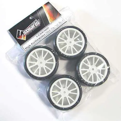 Solaris 1/10 High-Performance Slick Tire Set 36-J White Spoke Pre Mount (4 Pcs/Set) 1