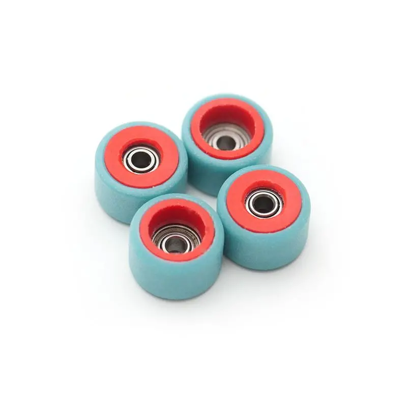Flatface Fingerboard Dual Durometer Bearing Wheels - Red And Turquoise 1