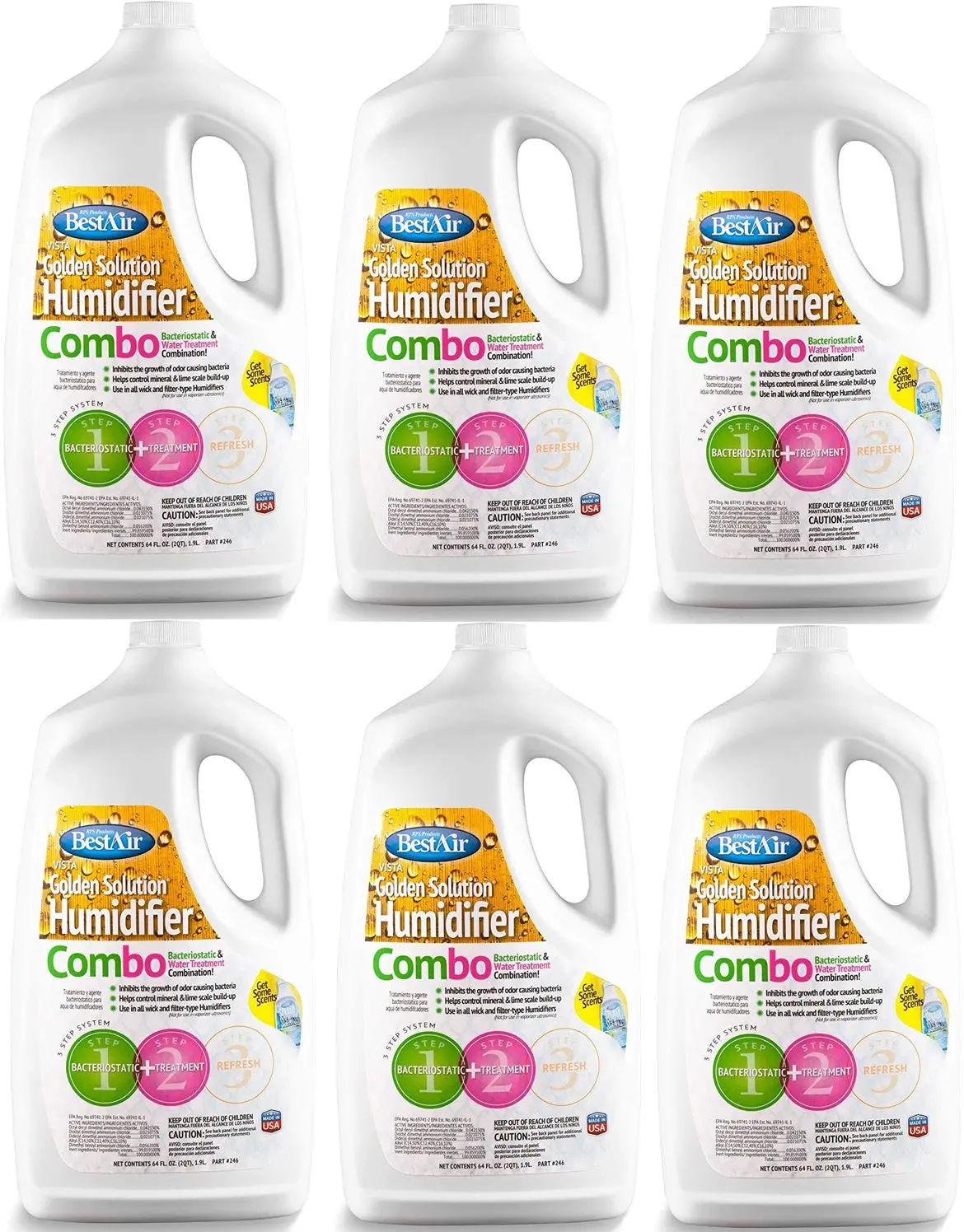 Best Air 246-Pdq 64 Oz Bottle Of Golden Solutions Bacteriostatic Humidifier Water Treatment - Quantity Of 6 1