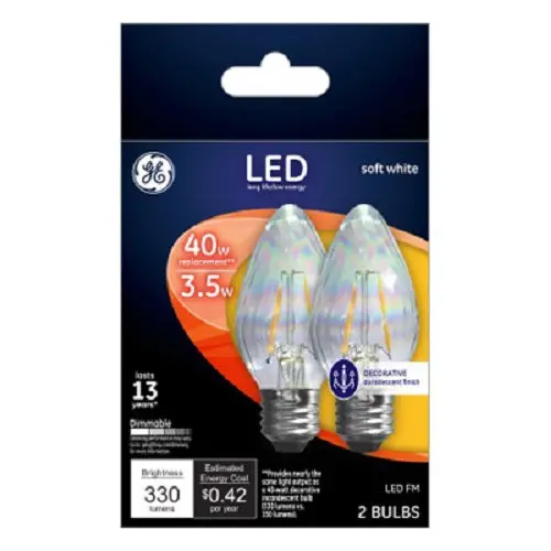 G E Lighting 93103494 2-Pack Led Flame Shape Clear Soft White Chandelier Light Bulbs - Quantity Of 1 1