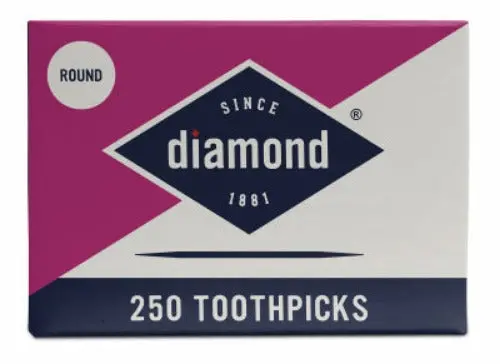 Diamond 535376822 250 Count Box Of Round Wooden / Wood Toothpicks - Quantity Of 60 1