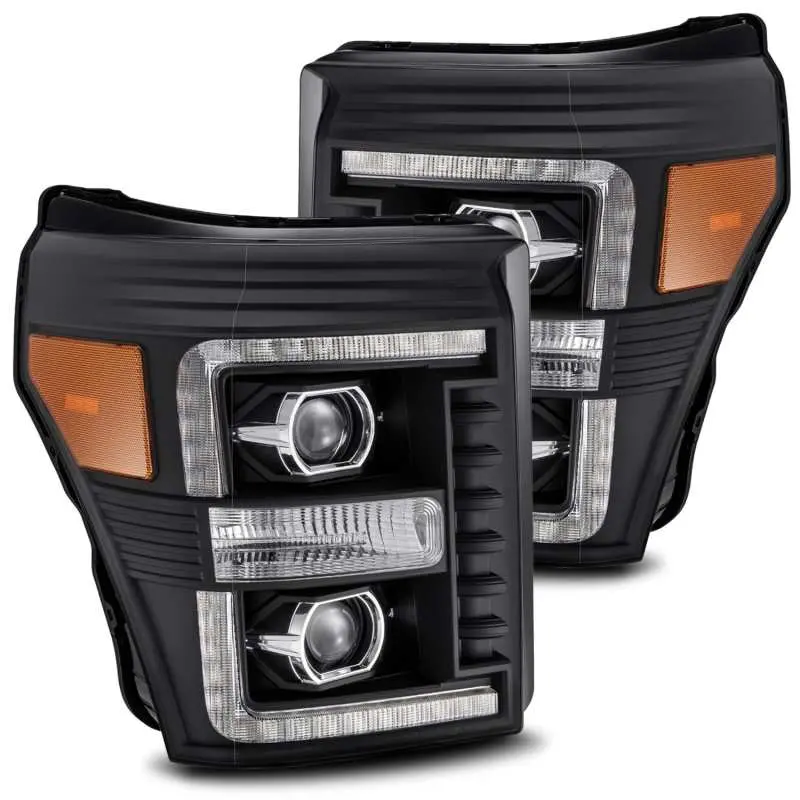 Alpharex 11-16 Ford F-250 Sd Pro-Series Projector Headlights Plank Style Design Black W/Seq Signal 1