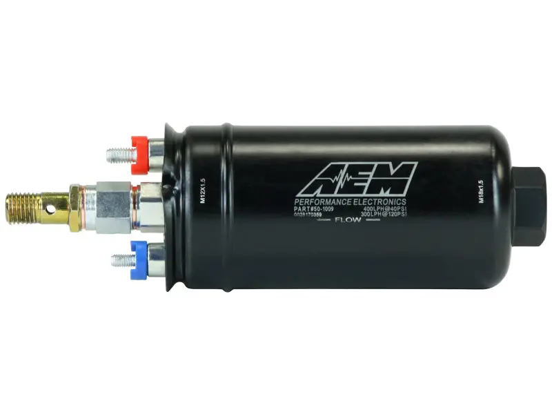 Aem 400Lph High Pressure Inline Fuel Pump - M18x1.5 Female Inlet To M12x1.5 Male Outlet 1