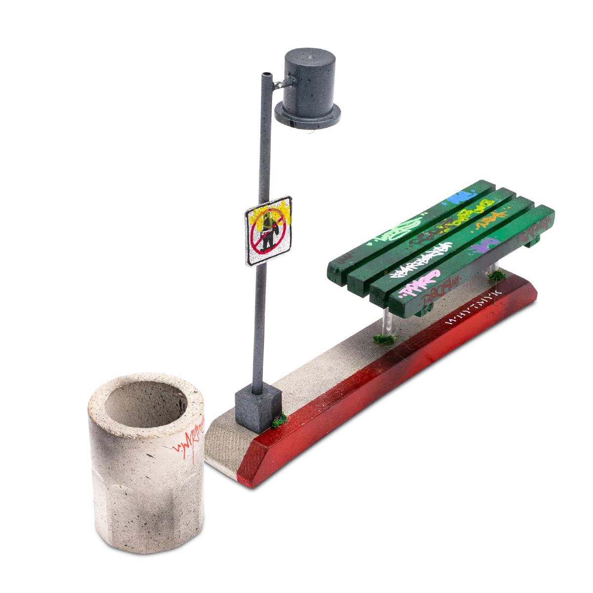 Whytmykconcrete Fingerboard Ramp - Bus Spot W/ Street Light And Trash Can 1