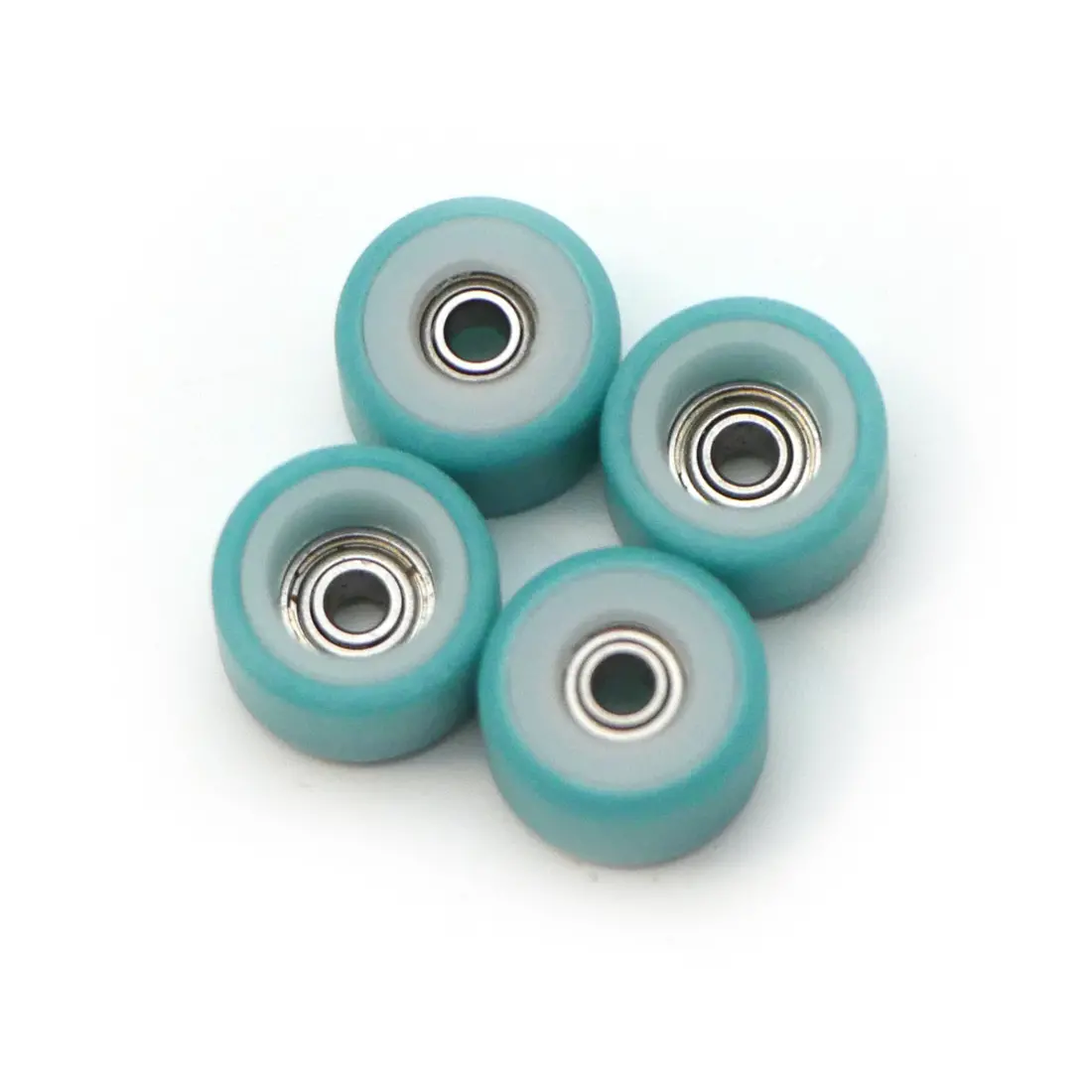 Flatface Fingerboard Dual Durometer Bearing Wheels - White And Turquoise 1