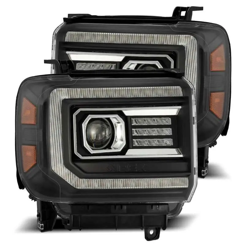Alpharex 14-18 Gmc Sierra Luxx Led Proj Headlights Plank Style Black W/Activ Light/Seq Signal/Drl 1