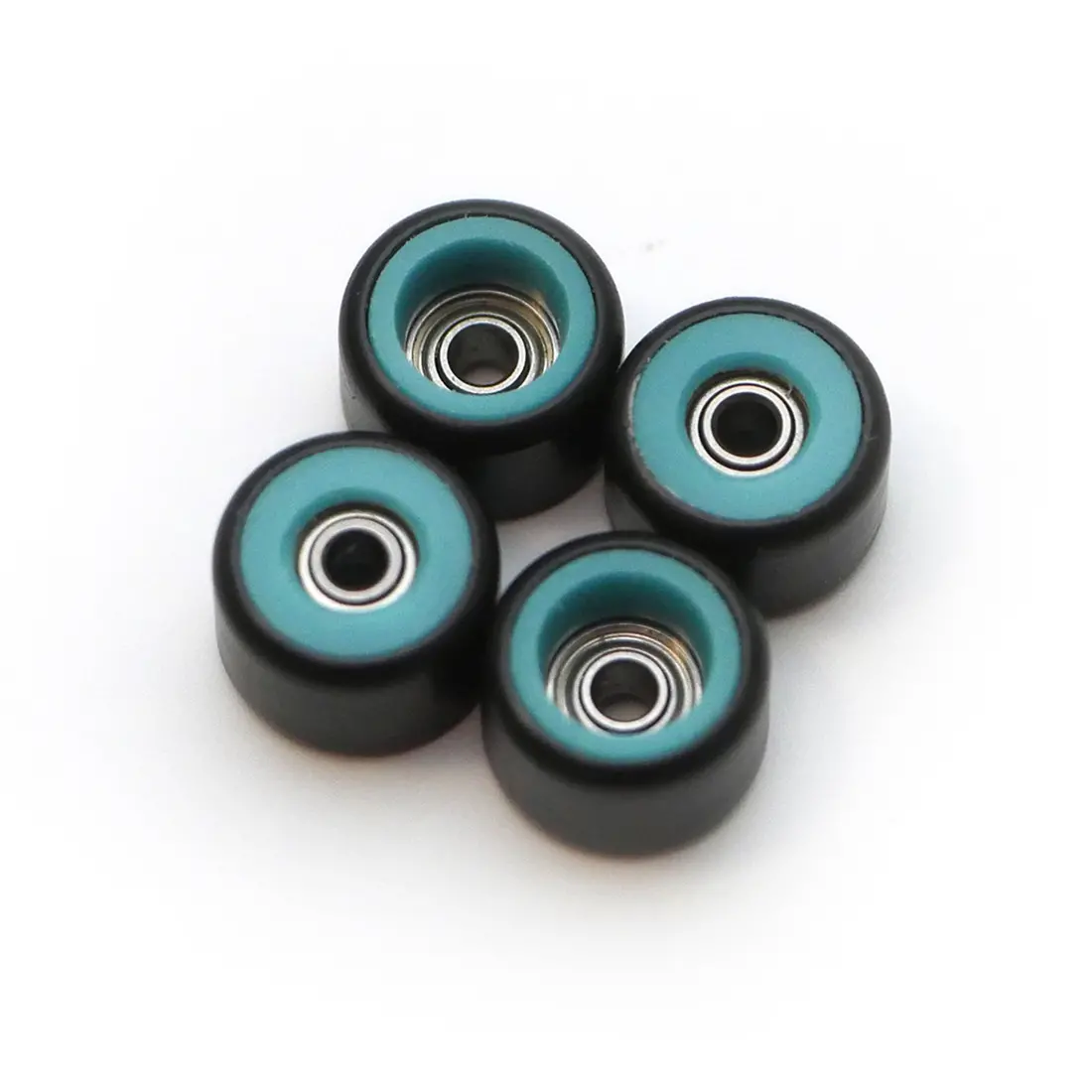 Flatface Fingerboard Dual Durometer Bearing Wheels - Black And Turquoise 1