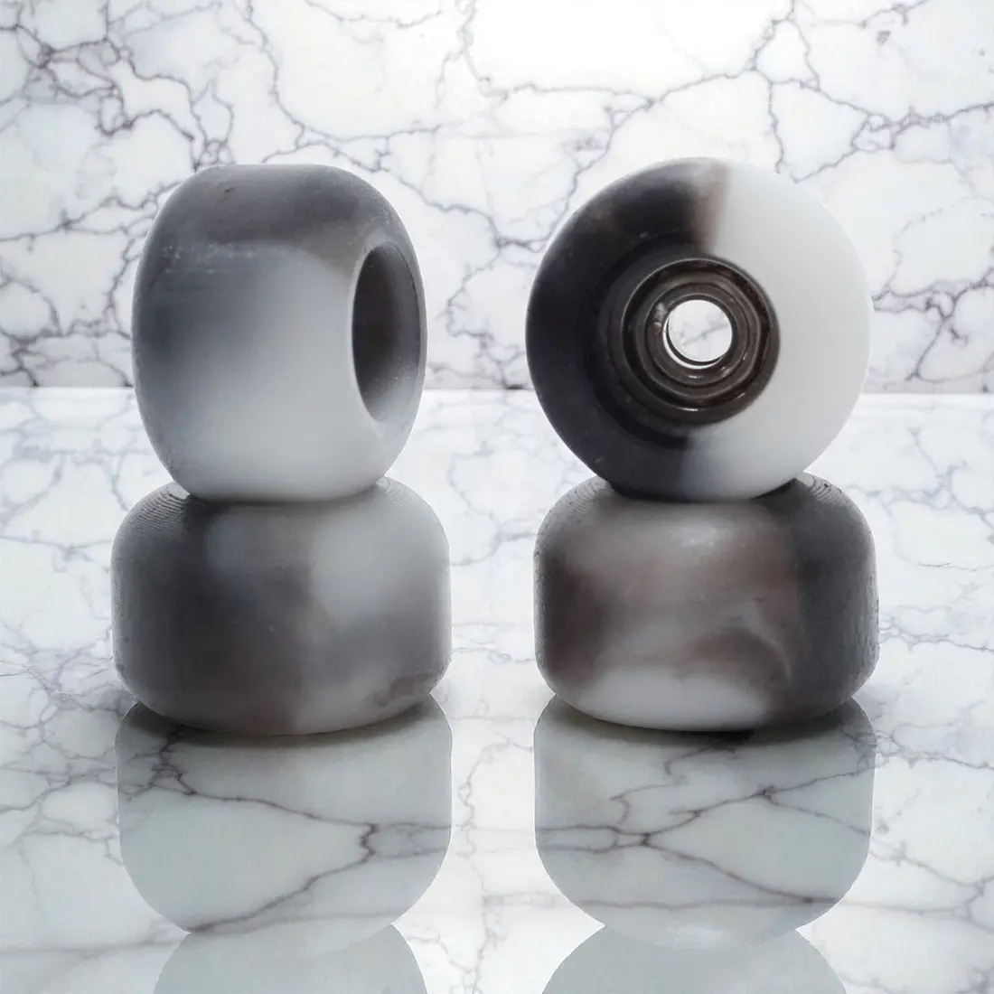Blistered Asymmetrical Dual Bearing Fingerboard Wheels - 60D - Black And White 1