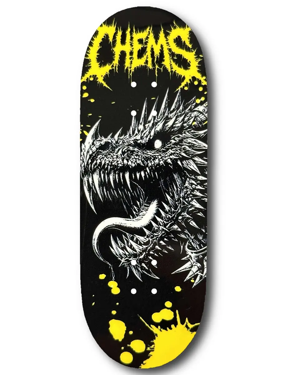 Chems Fingerboard Deck - Black And Yellow Spike Dragon 1