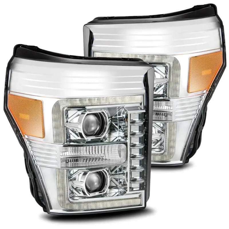 Alpharex 11-16 Ford F-250 Sd Pro-Series Projector Headlights Plank Style Design Chrome W/Seq Signal 1