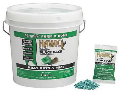 Motomco # 31186 Hawk 86 Count 1.5 Oz Place Pac Rat & Mouse Bait W Bromadiolone 1