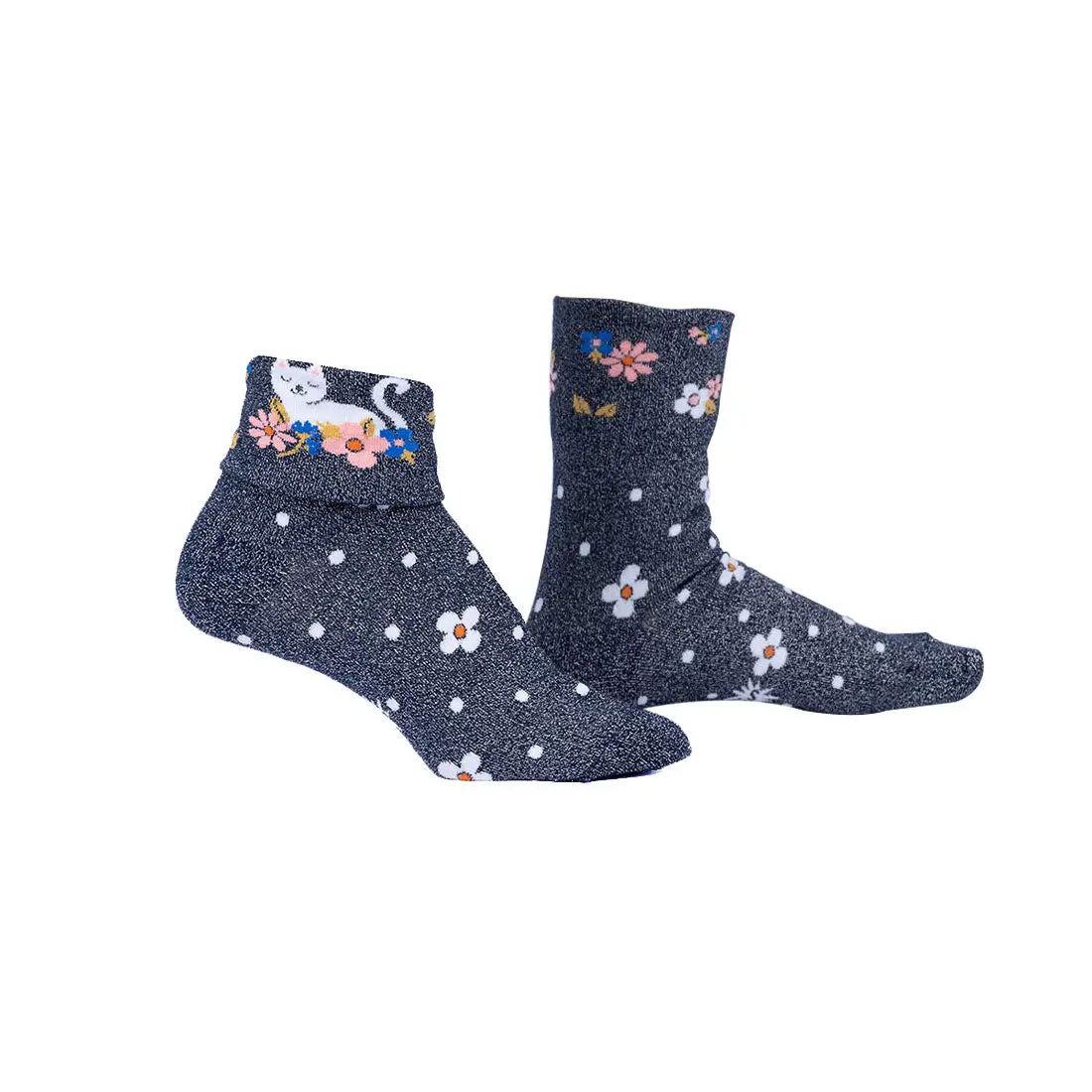 Sock It To Me - Turn Cuff Crew - Sitting Kitty 1