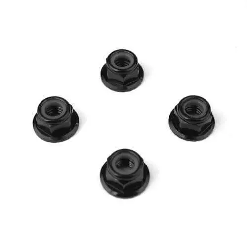 Tekno Rc - M5 Locknuts (Aluminum, Flanged, Serrated, Black, 4Pcs) 1
