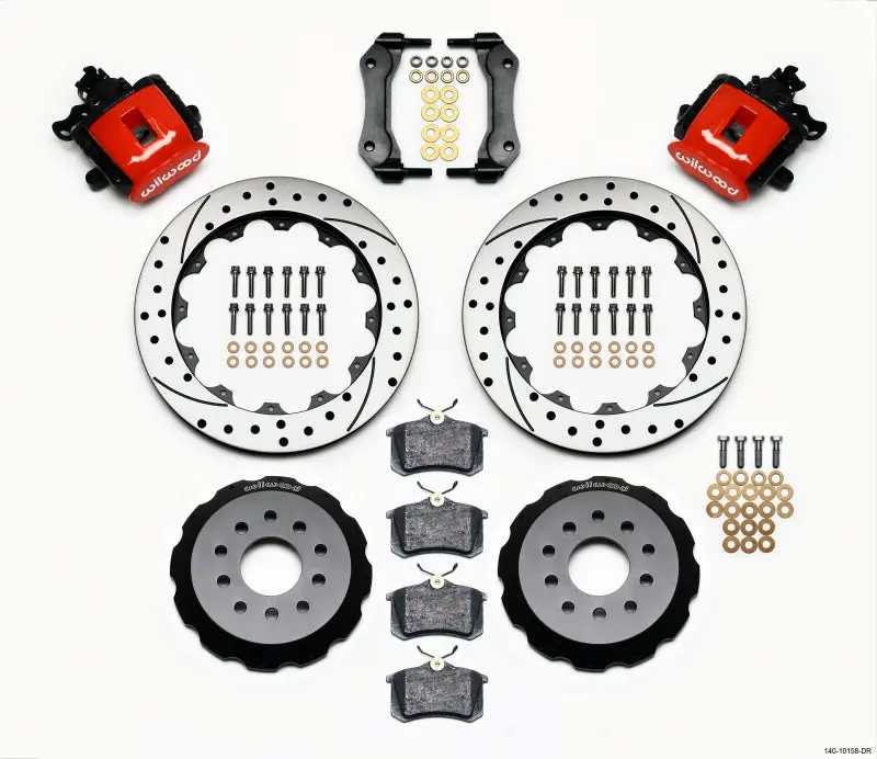 Wilwood Combination Parking Brake Rear Kit 12.88In Drilled Red Mustang 94-04 1