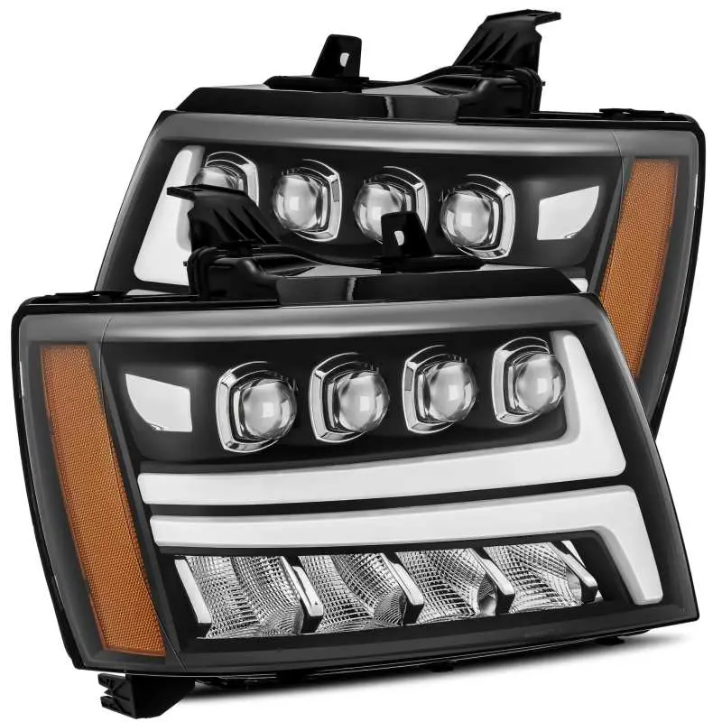 Alpharex 07-13 Chevy Avalanche Nova Led Proj Headlights Plank Style Matte Black W/Activ Light/Drl 1