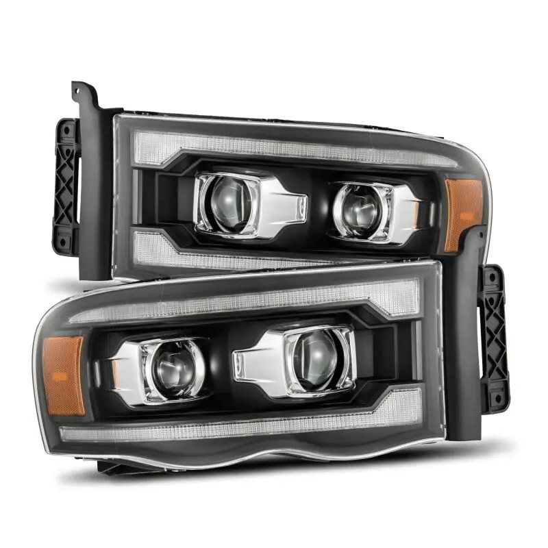 Alpharex 02-05 Dodge Ram 1500 Luxx Led Proj Headlights Plank Style Black W/Activ Light/Seq Signal 1