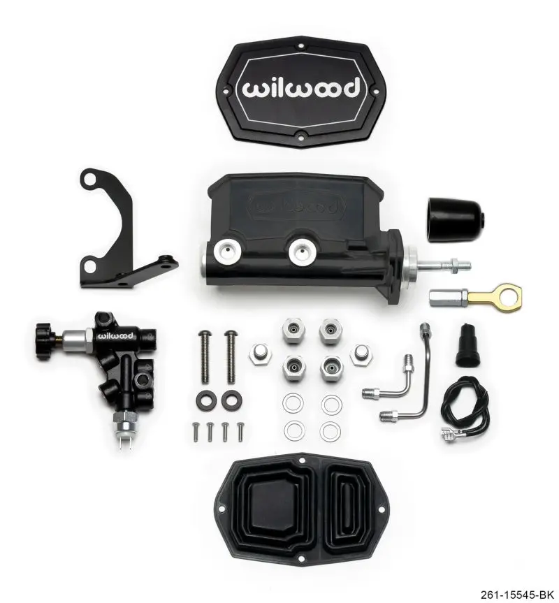 Wilwood Compact Tandem M/C - 1.12In Bore W/Bracket And Valve Fits Mustang (Pushrod) - Black 1