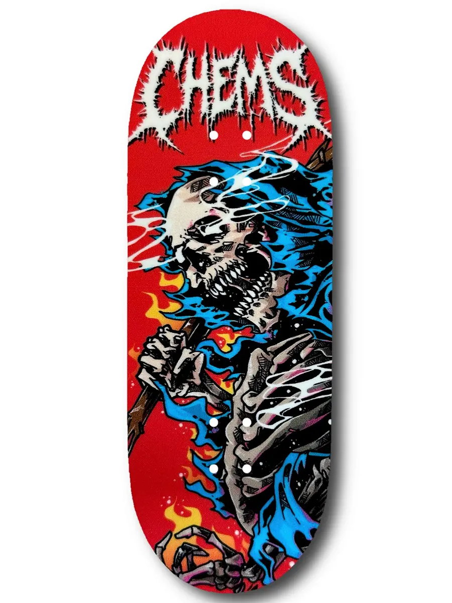 Chems Fingerboard Deck - Red And Blue Fire Grim 1