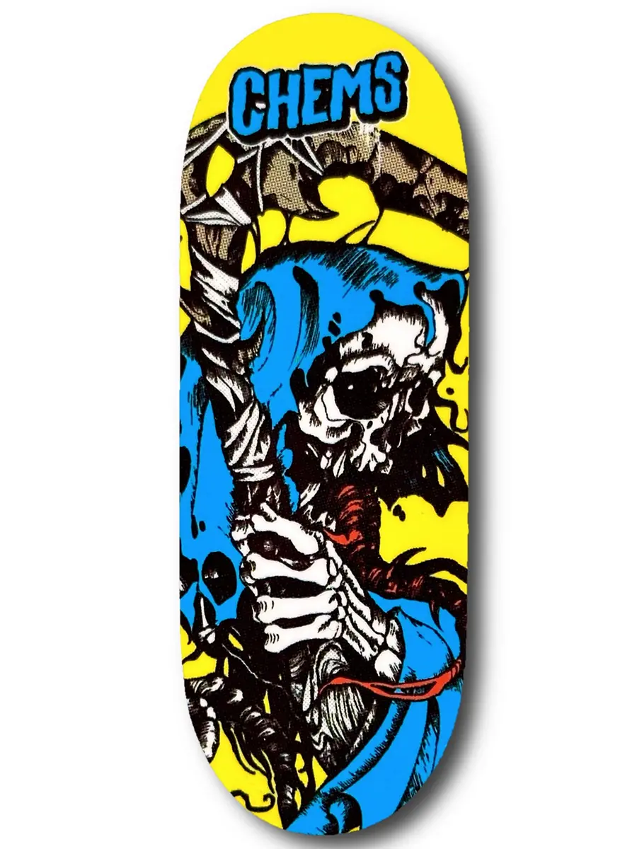 Chems Fingerboard Deck - Yellow And Blue Grim 1