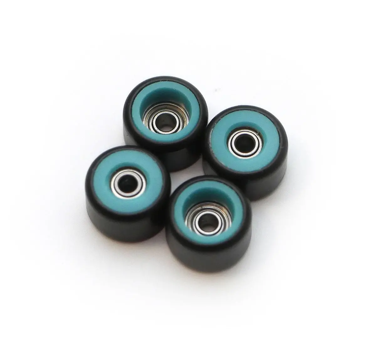 Flatface Fingerboard Dual Durometer Bearing Wheels - Turquoise And Black 1