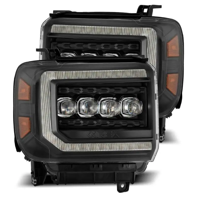 Alpharex 14-18 Gmc Sierra Nova Led Proj Headlights Plank Style Black W/Activ Light/Seq Signal/Drl 1