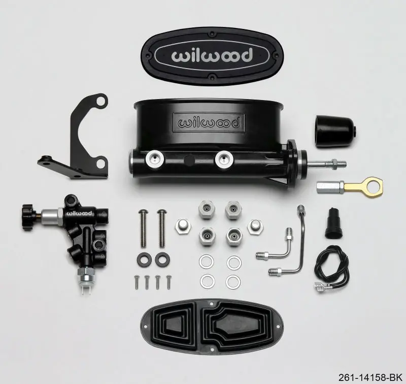 Wilwood Hv Tandem M/C Kit W L/H Bracket & Prop Valve - 15/16In Bore Black-W/Push. - Early Mustang 1