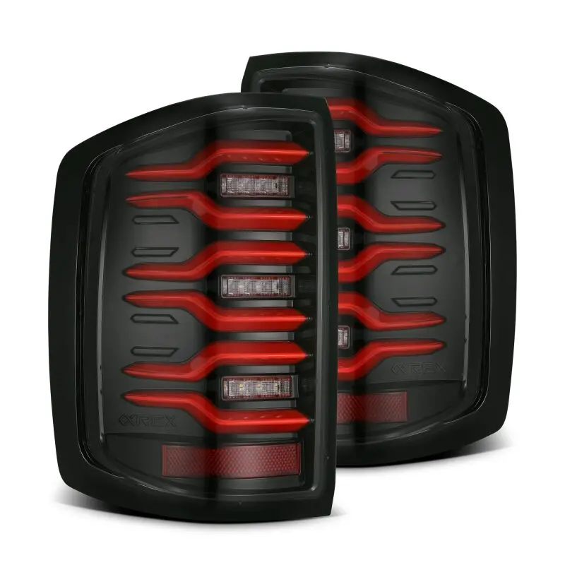 Alpharex 14-18 Chevy Silverado 1500 Luxx-Series Led Tail Lights Black/Red W/Activ Light/Seq Signal 1