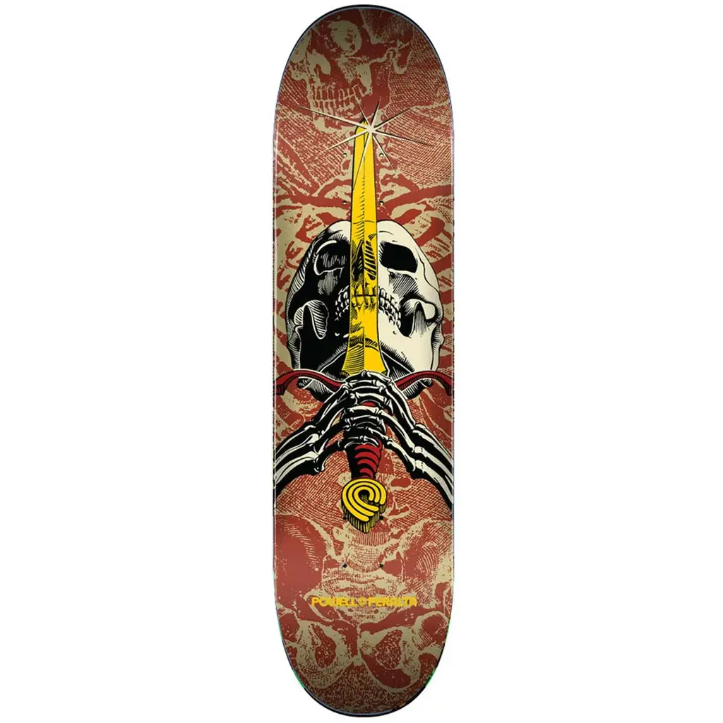 Powell Peralta - Skull & Sword Khaki/Burgundy 7.5 Skateboard Deck 1