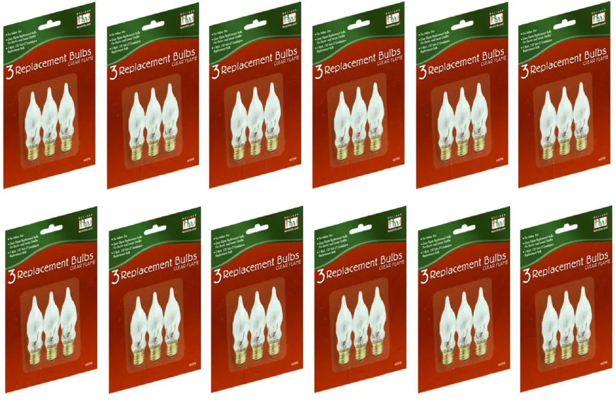 Holiday Wonderland 1078-88 3 Pack C7 Clear Flame Candle Replacement Bulbs - Quantity Of 12 1