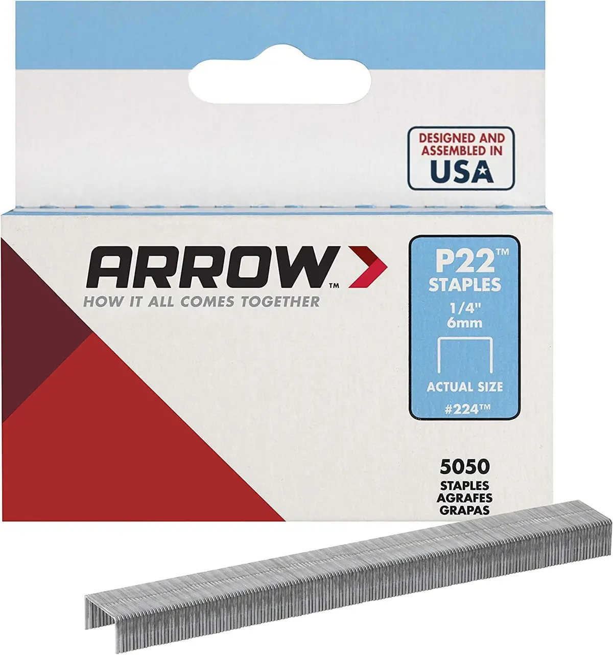 Arrow 224 (5050) Pack 1/4" 6Mm Staples For P22 Plier Staple Gun - Quantity Of 55 1