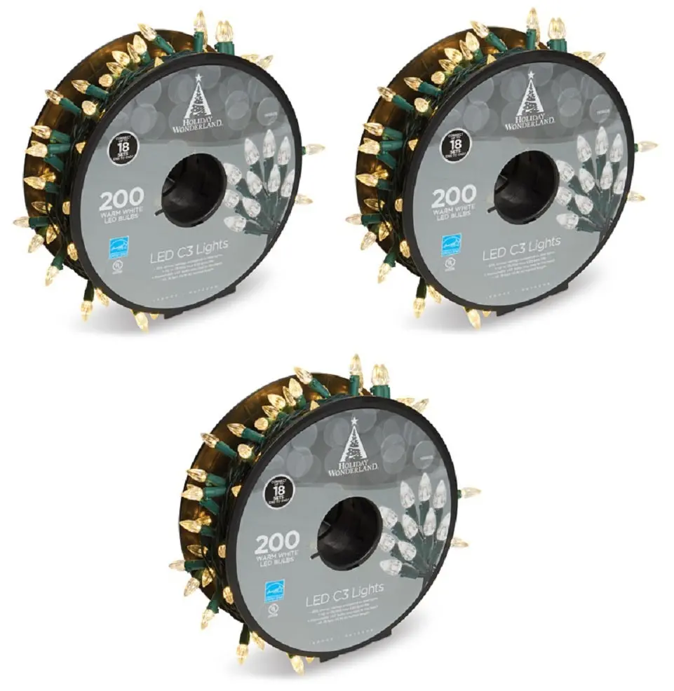 Holiday Wonderland 47700-88A 200 Count Spool Of Warm White C3 Led Christmas Lights - Quantity Of 3 1