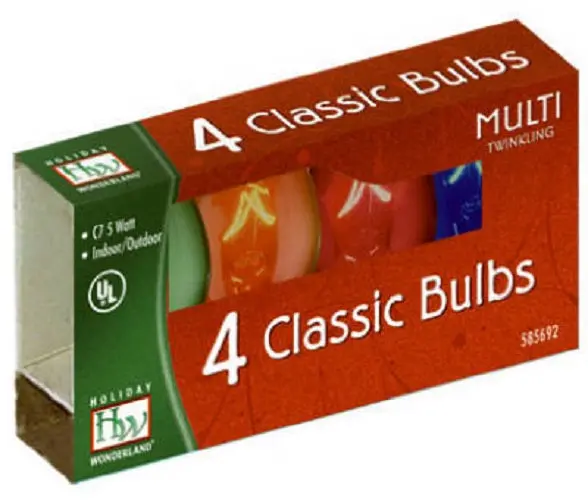 Holiday Wonderland 1047-88 4 Pack C7 Multi Transparent Twinkle Christmas Light Replacement Bulbs - Quantity Of 12 1